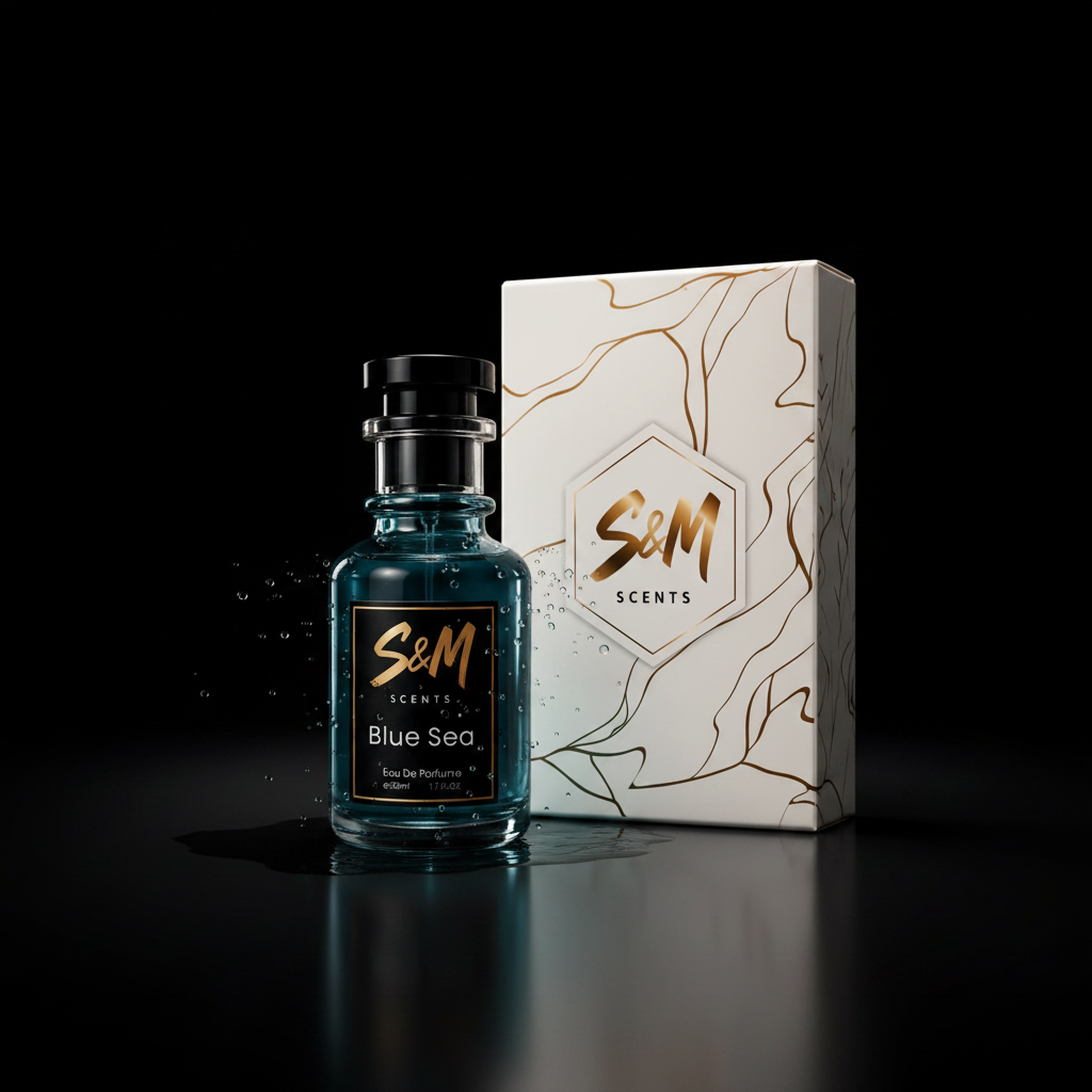Blue Sea perfume bottle and box by SM Scents